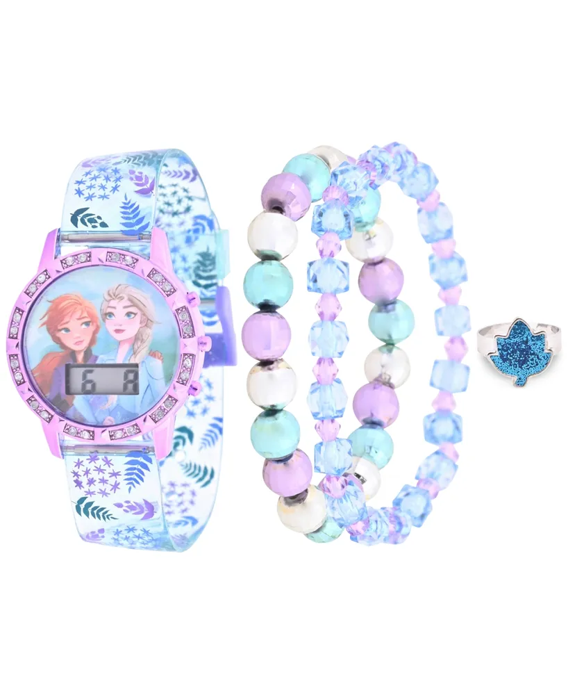 Accutime Girls' Digital Disney Frozen Light Blue Silicone Strap Watch 33mm Gift Set