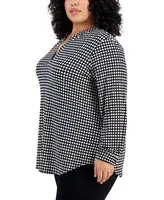 Anne Klein Plus Size Dot-Print Split-Neck Top