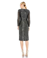 Women's Ieena Sequined Faux Wrap V Neck Long Sleeve Midi Dress