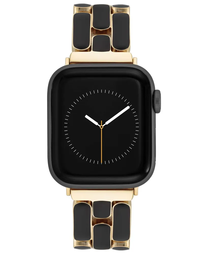 Anne Klein Women's Gold-Tone and Black Enamel 3-Row Bracelet Compatible with 38/40/41mm Apple Watch - Black, Gold