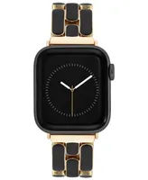 Anne Klein Women's Gold-Tone and Black Enamel 3-Row Bracelet Compatible with 38/40/41mm Apple Watch - Black, Gold