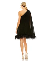 Mac Duggal Women's One Shoulder Trapeze Dress with Feather Trim