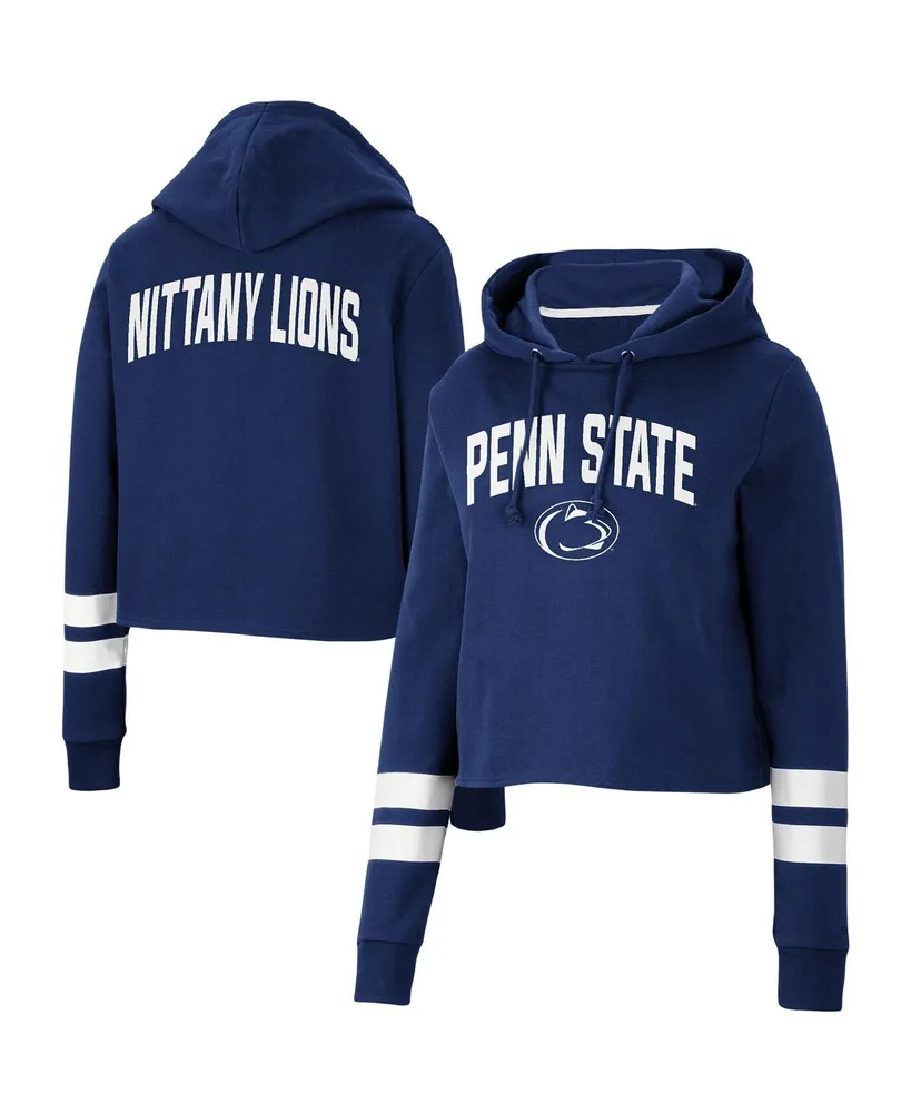 Women's Colosseum Navy Penn State Nittany Lions Throwback Stripe Cropped Pullover Hoodie