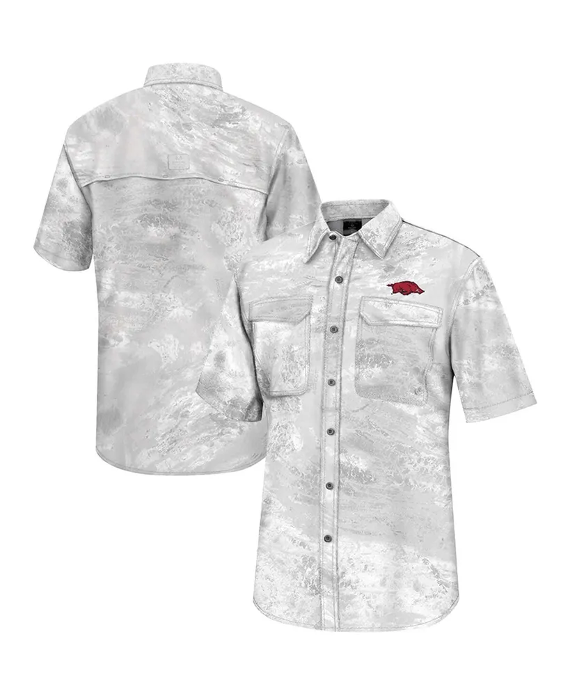 Men's Colosseum White Arkansas Razorbacks Realtree Aspect Charter Full-Button Fishing Shirt