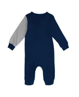 Newborn and Infant Boys and Girls Navy, Heather Gray Notre Dame Fighting Irish Half Time Two-Tone Long Sleeve Full-Snap Jumper