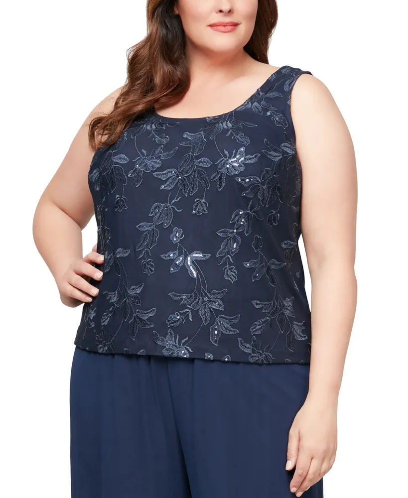 Alex Evenings Plus Size Sequined Embroidered Twin Set