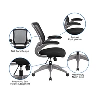Emma+Oliver Mid-Back Mesh Swivel Ergonomic Task Office Chair With Gray Frame & Flip-Up Arms
