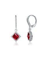 Genevive Sterling Silver Red and Clear Cubic Zirconia Dangle Earrings