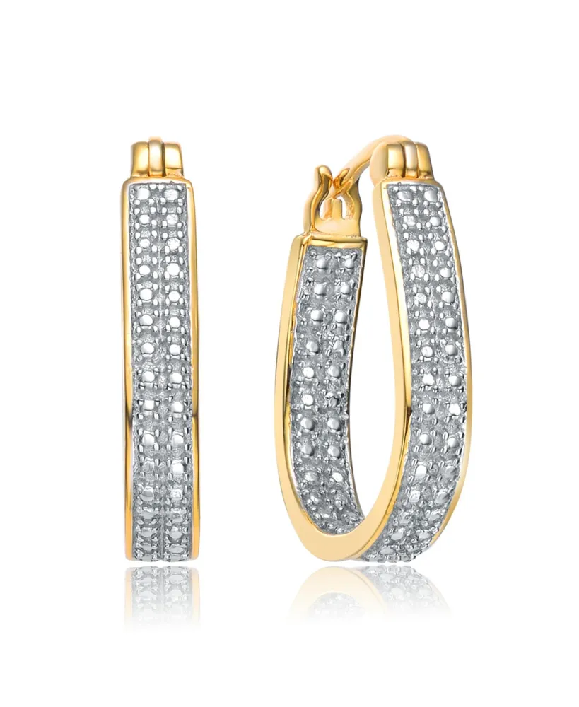 Genevive 14K Gold Plated Cubic Zirconia Pave Hoop Earrings