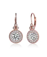 Genevive 18k Rose Gold Plated with Cubic Zirconia Antique Drop Huggie Hoop Earrings in Sterling Silver