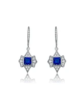 Genevive Sterling Silver Princess and Round Cubic Zirconia Leverback Earrings