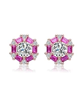 Sterling Silver With Round Baguette Cubic Zirconia Stud Earrings