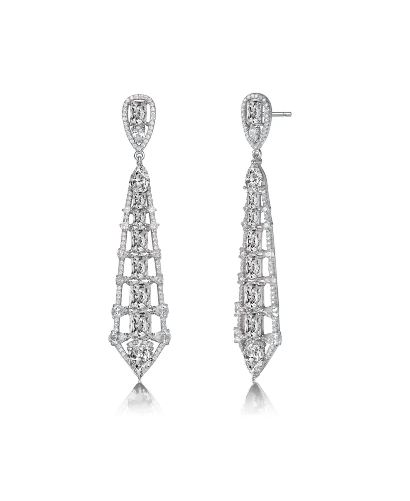 Genevive Sterling Silver and Cubic Zirconia Ladder Style Dangle Earrings