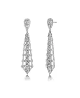 Genevive Sterling Silver and Cubic Zirconia Ladder Style Dangle Earrings