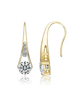 Genevive Sterling Silver 14K Gold Plated Clear Cubic Zirconia Pear Drop Hook Earrings