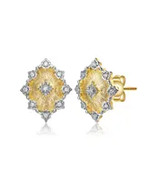 Rachel Glauber Modern 14K Gold Plated and Cubic Zirconia Floral Stud Earrings