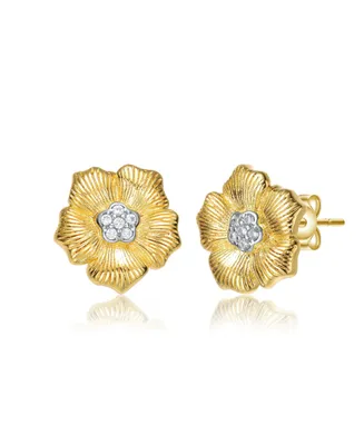 Rachel Glauber Elegant 14K Gold Plated and Cubic Zirconia Floral Stud Earrings