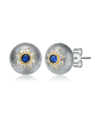 Rachel Glauber White Gold and 14K Gold Plated Colored Stud Cubic Zirconia Earrings