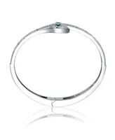 Rachel Glauber White Gold Plated with Green & Cubic Zirconia Snake Bypass Coil Wrap Bangle Bracelet