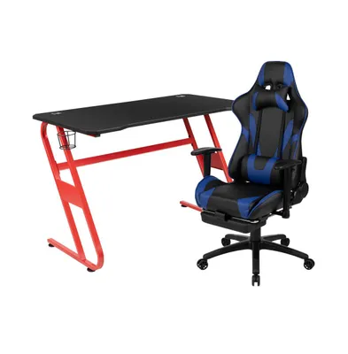 Desk Bundle-Gaming Desk, Cup Holder, Headphone Hook And Reclining Chair