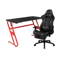 Desk Bundle-Gaming Desk, Cup Holder, Headphone Hook And Reclining Chair