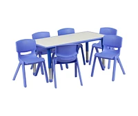 23.625"W X 47.25"L Rectangular Plastic Height Adjustable Activity Table Set With 6 Chairs