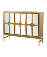 Rosemary Lane 32" Wood 1 Shelf and 3 Doors Cabinet with Mirrored Front