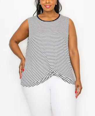 Coin 1804 Plus Contrast Binding Front Twist Tank Top