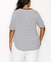 Coin 1804 Plus Size Contrast Binding Scoop Neck Short Sleeve Top