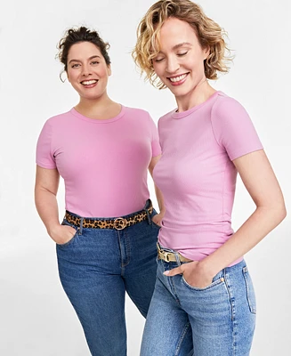 On 34th Women's Short-Sleeve Ribbed T-Shirt, Created for Macy's