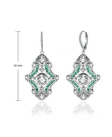 Genevive White Gold Plated with Green & Cubic Zirconia Art Deco Lever Back Earrings in Sterling Silver