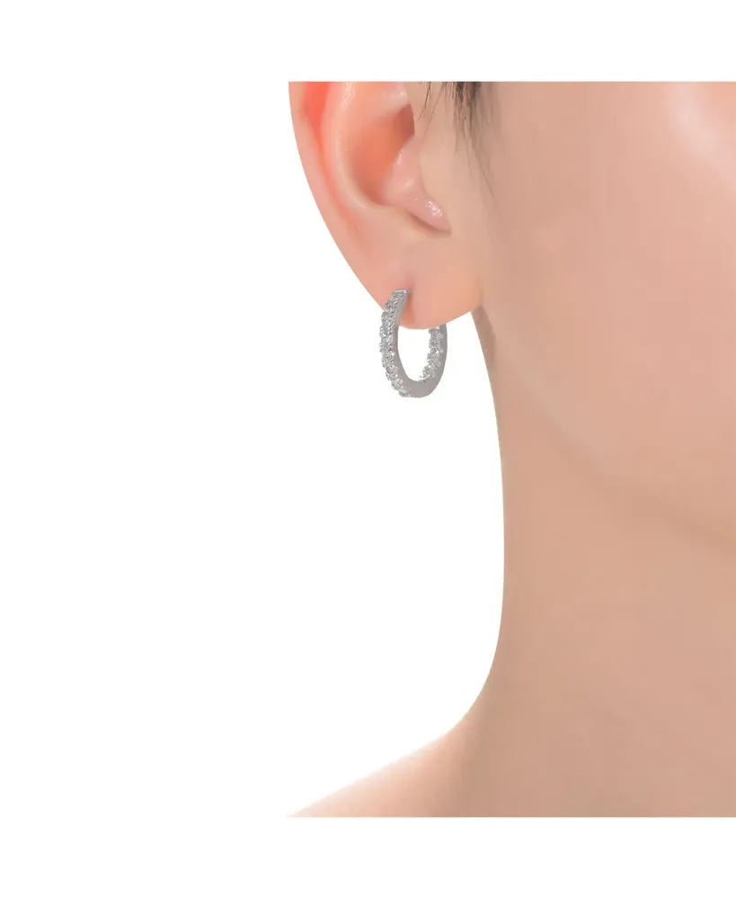 Rachel Glauber White Gold Plated Round Cubic Zirconia Hoop Earrings