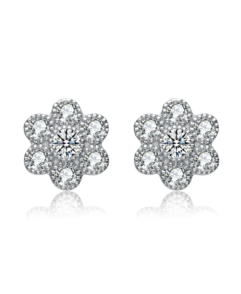 Genevive Cubic Zirconia Sterling Silver Flower Shape Stud Style Earrings