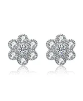 Genevive Cubic Zirconia Sterling Silver Flower Shape Stud Style Earrings