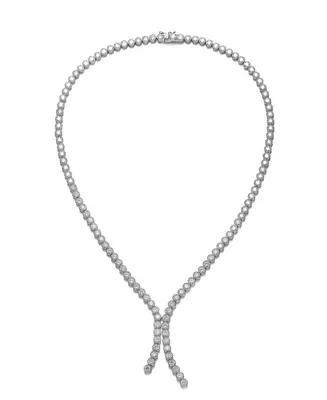 Rachel Glauber White Gold Plated Clear Round Cubic Zirconia Bezel Set Necklace