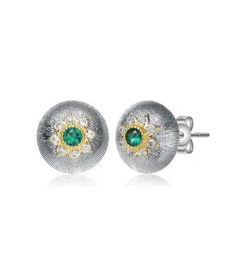 Rachel Glauber White Gold and 14K Gold Plated Colored Stud Cubic Zirconia Earrings
