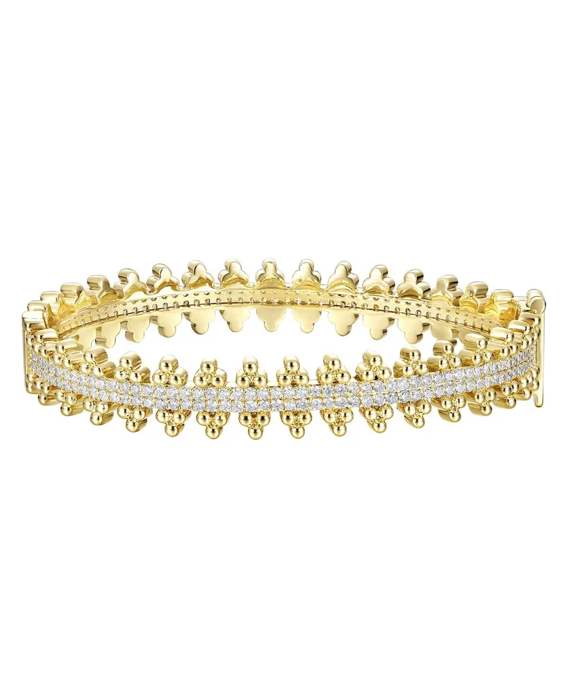 Rachel Glauber 14k Gold Plated Sterling Silver with Cubic Zirconia Beaded Cluster Link Tennis Bracelet