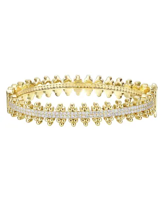 Rachel Glauber 14k Gold Plated Sterling Silver with Cubic Zirconia Beaded Cluster Link Tennis Bracelet