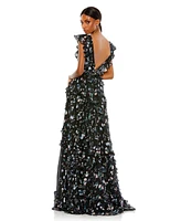 Mac Duggal Women's Ieena Ruffled Floral Print Cap Sleeve Gown