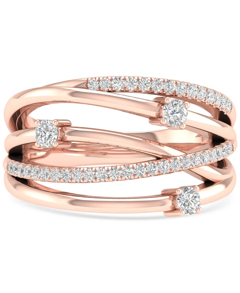 Diamond Multirow Crossover Statement Ring (1/3 ct. t.w.) in 10k Rose Gold