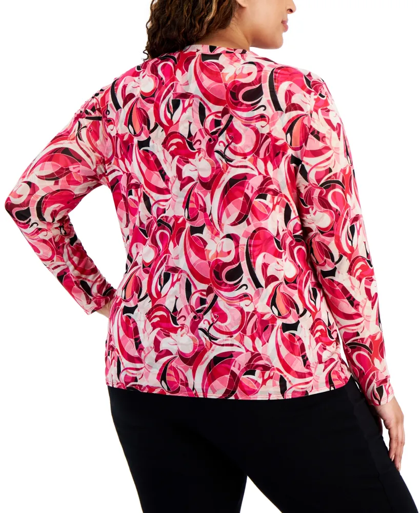 I.n.c. International Concepts Plus Size Printed Mesh Top, Created for Macy's