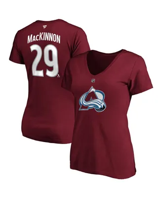 Women's Fanatics Nathan MacKinnon Burgundy Colorado Avalanche Plus Name and Number V-Neck T-shirt