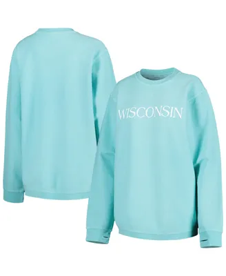 Women's Pressbox Mint Wisconsin Badgers Comfy Cord Bar Print Pullover Sweatshirt