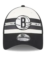 Men's New Era Brooklyn Nets Black Stripes 9FORTY Trucker Snapback Hat