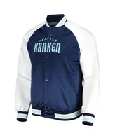 Men's Mitchell & Ness Deep Sea Blue, White Seattle Kraken Primetime Raglan Satin Full-Snap Jacket