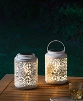 Glitzhome 8.75" H Metal Cutout Solar Powered Outdoor Hanging Lantern with Edison Bulb