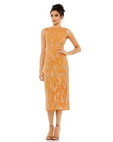 Women's Abstract Beaded Sleeveless Midi Dress