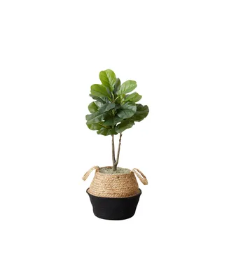Artificial Fiddle 3' Leaf Fig Tree with Handmade Cotton Jute Woven Basket Diy Kit