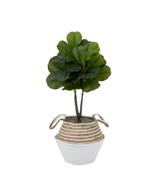 Artificial Fiddle 3' Leaf Fig Tree with Handmade Cotton Jute Woven Basket Diy Kit