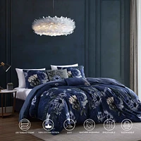 Bebejan Delphine Blue Bedding 200 Thread Count 100% Cotton Sateen 5 Piece Reversible King Comforter Set